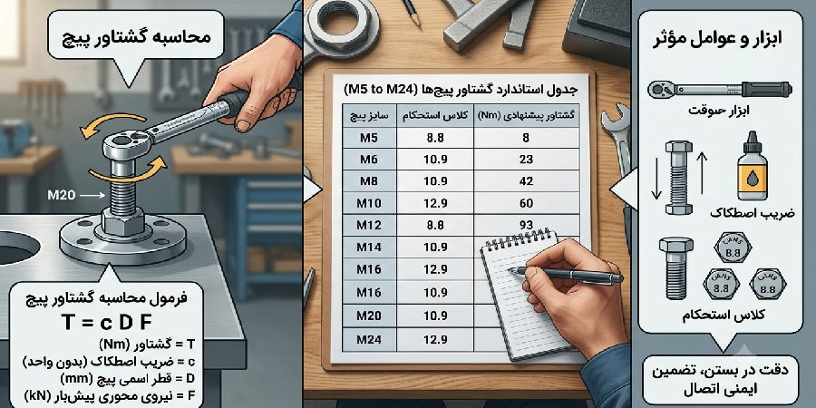 محاسبه گشتاور پیچ ها