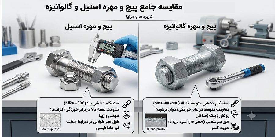 مقایسه پیچ و مهره استیل و گالوانیزه