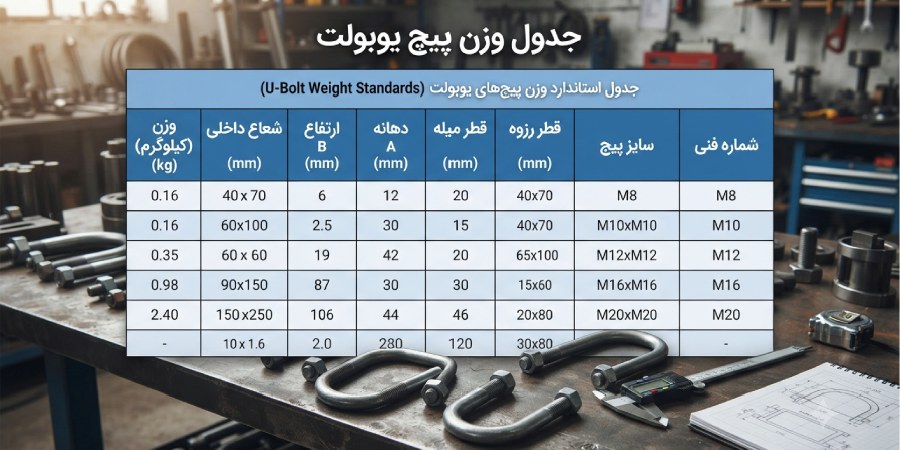جدول وزن پیچ یوبولت